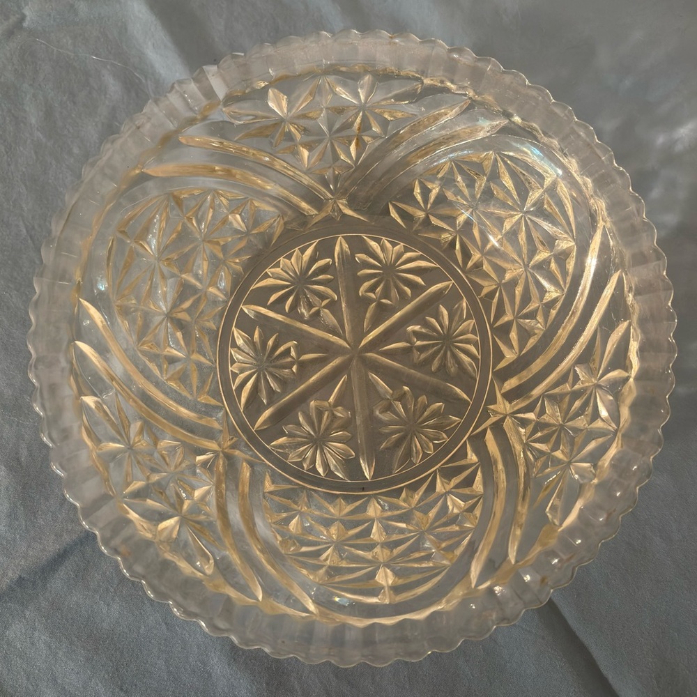 Vintage crystal etched serving bowl